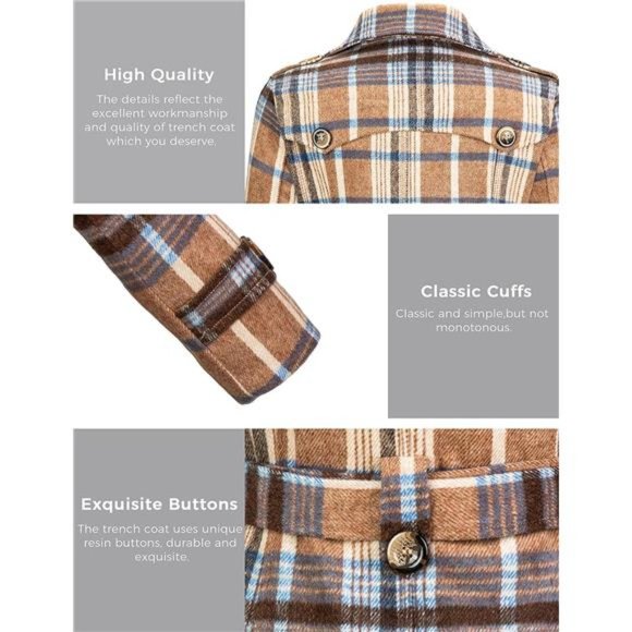 Women's Double Breasted Pea Coat Winter Mid-Long Trench Coat with Belt - Picture 5 of 7